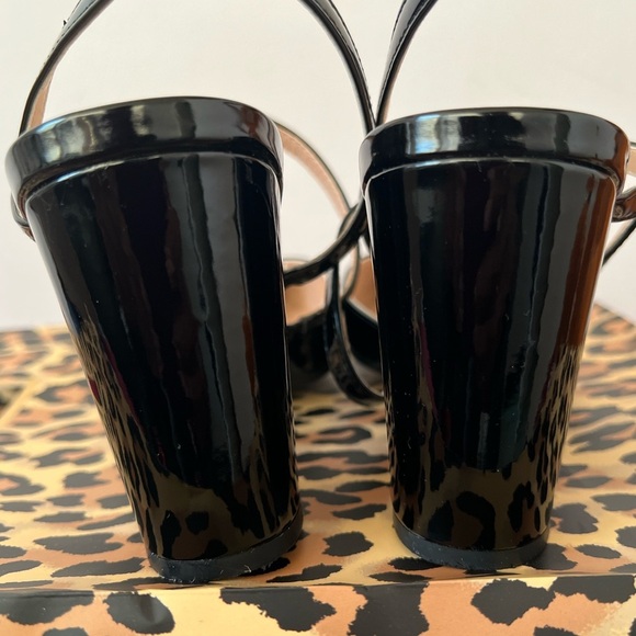 Block Heel Black Patent Leather Shoes with Elastic Strap Pointy Toe Size 9.5 - Picture 5 of 6